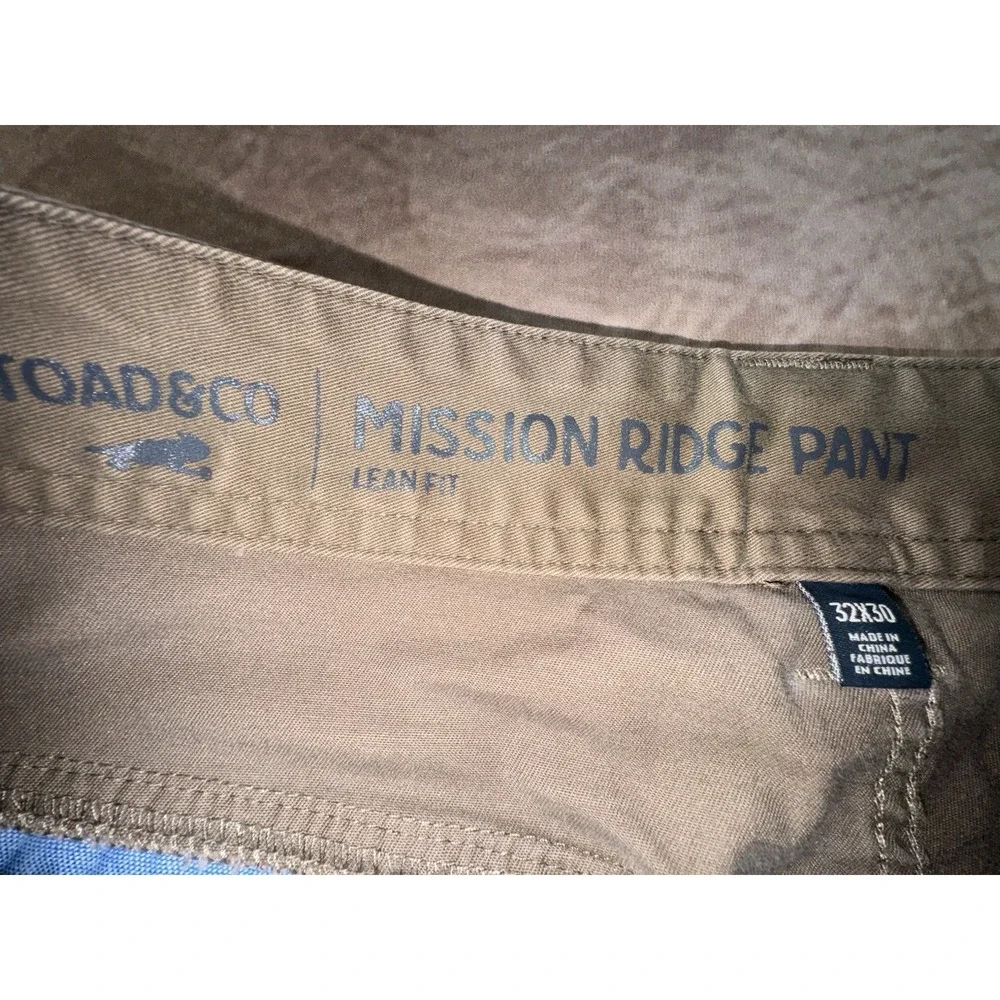 Toad & Co Mission Ridge Pants Mens 32 X 30 Lean Brown Cotton Stretch Straight